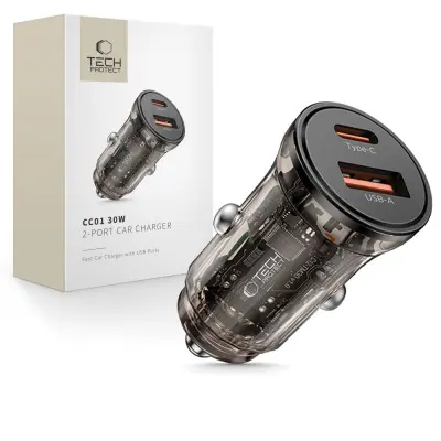TECH-PROTECT CC01 AVTOPOLNILEC ZA PAMETNE TELEFONE 2-PORTNI PD30W QC3.0