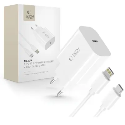 TECH-PROTECT PD POLNILEC 20W ZA LIGHTNING IPHONE 12 13 14 KABEL