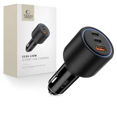 TECH-PROTECT CC04 3-PORTNI AVTOPOLNILEC ZA TELEFONE PD130W QC3.0