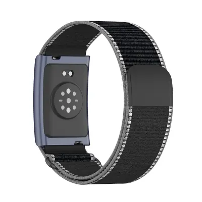 Nylon velcro športni trak z usnjenim koncem, zračen, za Huami Helio in Amazfit BlackAsh