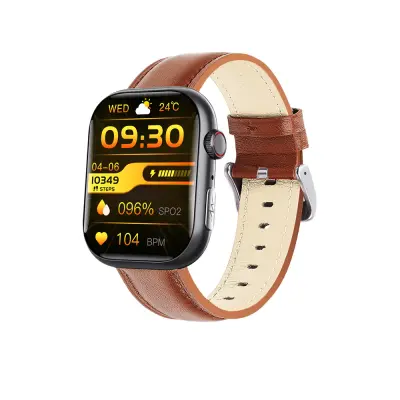 Pametna ura z EKG-jem, merilnikom srčnega utripa, sledilnikom telesne pripravljenosti in več športnimi načini Black and Brown Leather strap