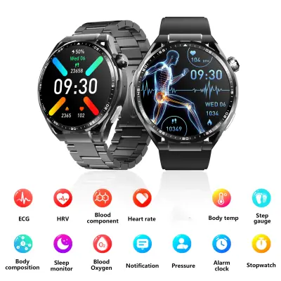 Pametna ura z EKG-jem, monitorjem srčnega utripa, sledilnikom telesne pripravljenosti in več športnimi načini Black Silicone strap