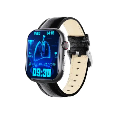 Pametna ura z EKG-jem, merilnikom srčnega utripa, sledilnikom telesne pripravljenosti in več športnimi načini Black Leather strap