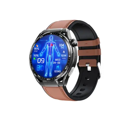 Pametna ura z EKG-jem, monitorjem srčnega utripa, sledilnikom telesne pripravljenosti in več športnimi načini Black and Brown Leather strap