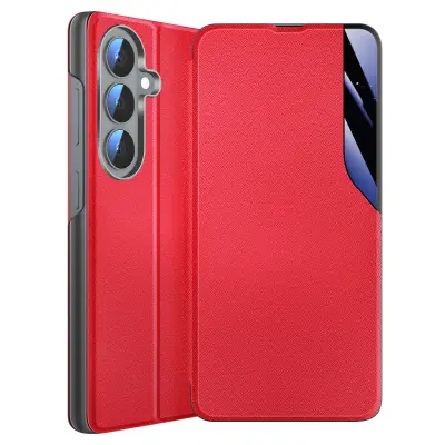Preklopni etui za Galaxy S26 dvo-materilana zasnova s funkcijo stojala, Rdeča