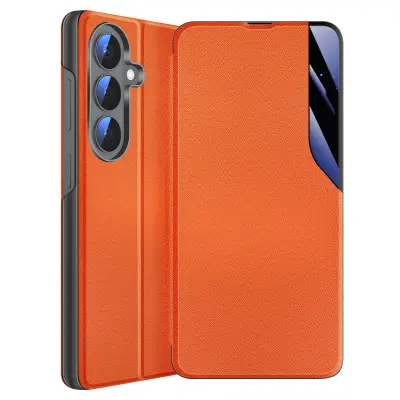 Preklopni etui za Galaxy S26 dvo-materilana zasnova s funkcijo stojala, Oranžna