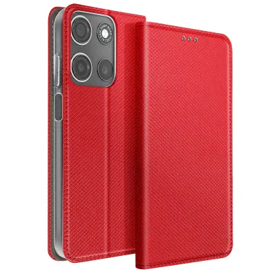 Torbica s črtastim učinkom za Moto G17 – predal za kartice in stojalo, Rdeča