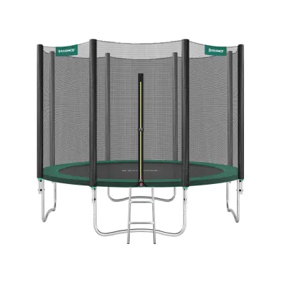 Trampolin okrogel, trampolin z varnostno mrežo, 305x256 cm, zelena