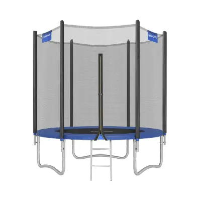 Trampolin okrogel z varnostno mrežo 244 cm črno modra