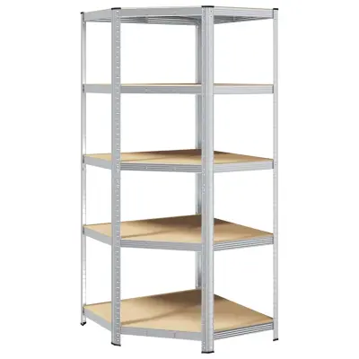 vidaXL Kotna polica s polico srebrna 90 x 90 x 198 cm Konstruiran les