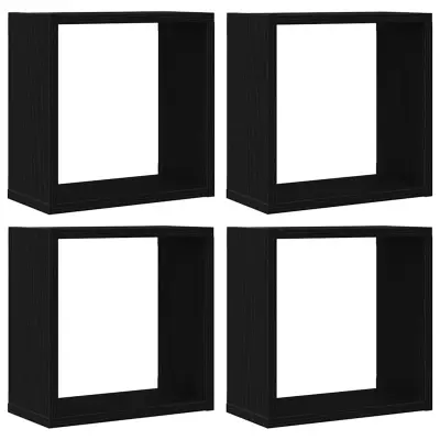 vidaXL Stenske kockaste police 4 kosi črni hrast 30x15x30 cm inženirski les