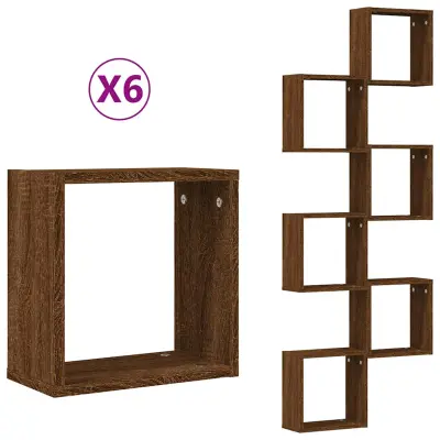 vidaXL Stenske kockaste police 6 kosov rjav hrast 30x15x30 cm