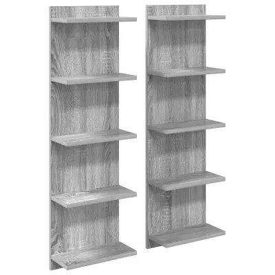 vidaXL Stenska polica 2 pcs Siva Sonoma 30 x 15 x 100 cm