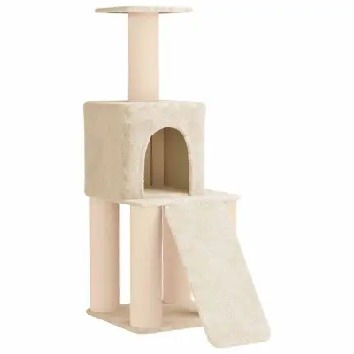 vidaXL Mačje drevo z naravnimi jaslicami za praskanje Krem 146 cm