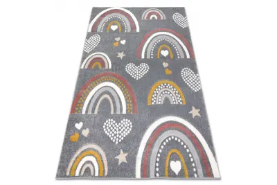 Preproga KIDDO 6109, temno siva / bela, mavrica, srčki za otroke, senzorična 180x270 cm