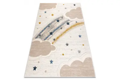 Preproga KIDDO 5264, bela / krem, oblaki mavrica, zvezde za otroke, senzorična 120x170 cm