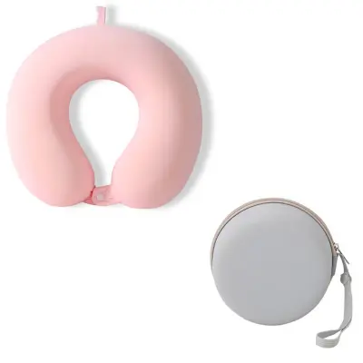 Spominski U-vratni vzglavnik z ledeno svilo in usnjenim etuijem Pink