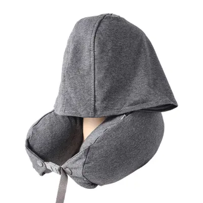 U-oblika potovalni vzglavnik z kapuco, mikroperle — 360° opora vratu DarkGrey