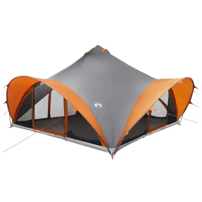 vidaXL Tipi šotor Siva in oranžna Za 18 oseb Poliester in jeklo