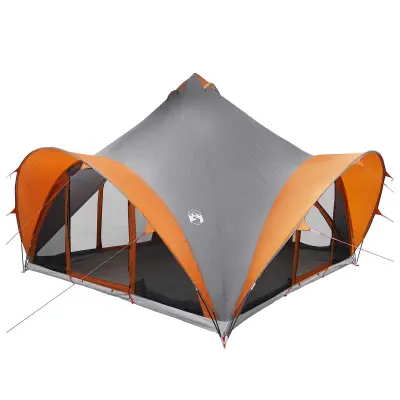 vidaXL Tipi šotor s streho Siva in oranžna 6 oseb Poliester in jeklo