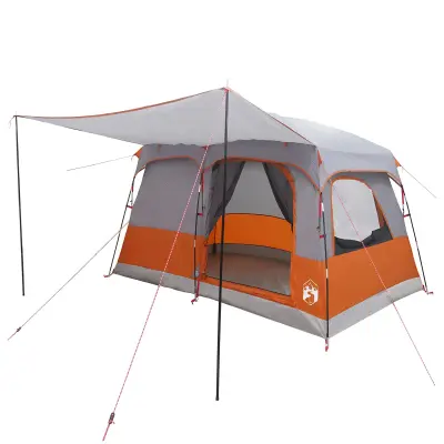 vidaXL Družinski šotor Siva in oranžna 380 x 260 x 190 cm Poliester