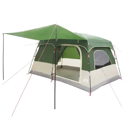 vidaXL Družinski šotor s streho Zelena 380 x 260 x 190 cm Poliester
