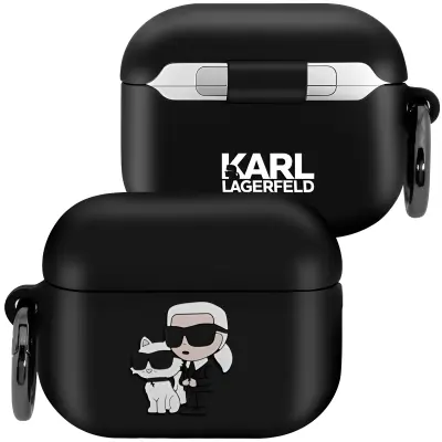 Karl Lagerfeld, Etui za AirPods Pro 2, robusten silikon z obročem, Črna