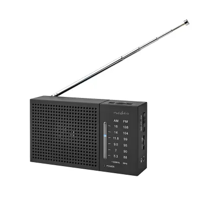 Nedis, Mini radio AM/FM na baterije s slušalkami in analognim nastavljanjem, Črna