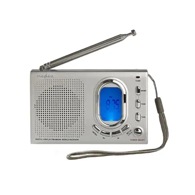 Nedis, Prenosni univerzalni radio AM / FM / SW z budilko in izhodom za slušalke, Siva