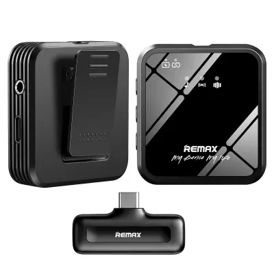 Remax, Brezžični mikrofon s sponko USB-C z zmanjšanjem hrupa, doseg 20 m Avtonomija 10h, Črna
