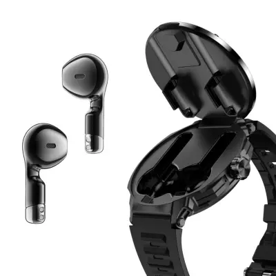 2-v-1 TWS pametna ura z ušesnimi slušalkami, Bluetooth 5.3, NFC Black