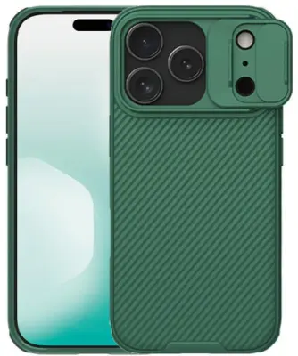 Odprta emb - ﻿ Ovitek za telefon iPhone 17 Pro Max,ohišje za telefon Nillkin CamShield Pro Primer,Zaščitni primer za drsni objektiv,zelena