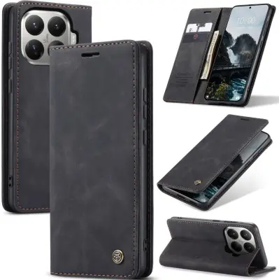 Odprta emb - Ovitek za telefon Xiaomi 17T,zložljivo stojalo za telefon,ohišje za sponko,proti kraji krtača,zamrznjeno za telefon retro box - črna