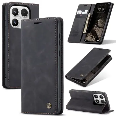 Odprta emb - Ovitek za telefon Xiaomi 17,zložljivo stojalo za telefon,ohišje za sponko,proti kraji krtača,zamrznjeno za telefon retro box - črna