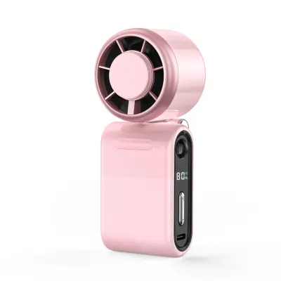 3-v-1 Zložljiv prenosni ventilator – USB, zaslon, 5-stopenj, 3000mAh Pink