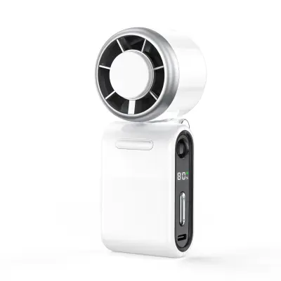 3-v-1 Zložljiv prenosni ventilator – USB, zaslon, 5-stopenj, 3000mAh White
