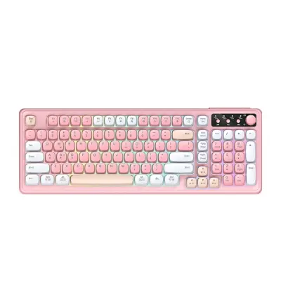 Tri-barvna žična tipkovnica z RGB in odstranljivim Type-C kablom Pink + White