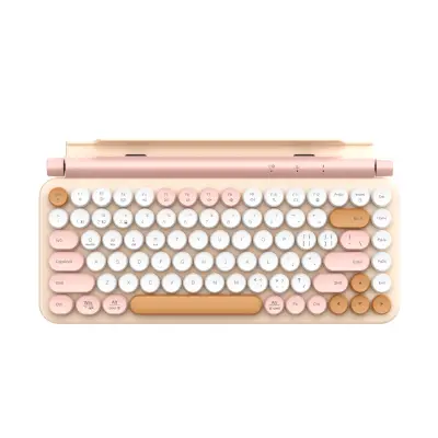 Dual-mode brezžična igralna tipkovnica, 87 tipk, retro okrogle tipke Pink