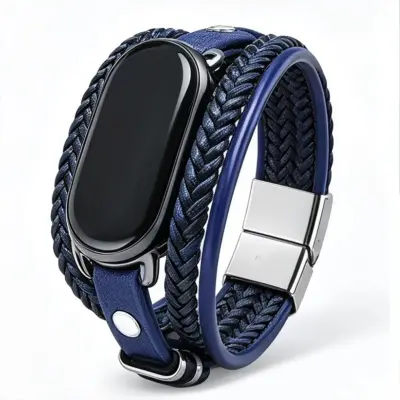 Pleteni magnetni pašček za Xiaomi Mi Band 10/9/8, sint. usnje Blue