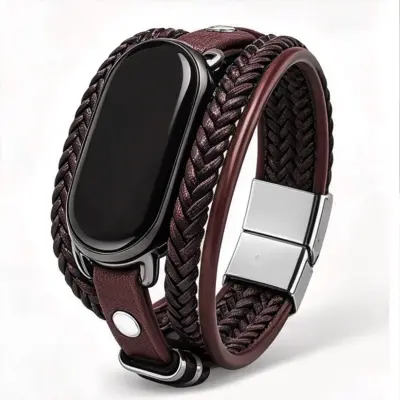 Pleteni magnetni pašček za Xiaomi Mi Band 10/9/8, sint. usnje Brown