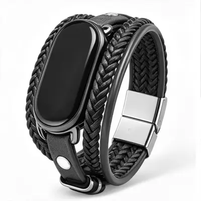 Pleteni magnetni pašček za Xiaomi Mi Band 10/9/8, sint. usnje Black