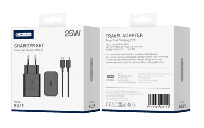 JELLICO UNIVERZALNI POTOVALNI POLNILEC ZA TELEFON, TABLIČNI RAČUNALNIK, USB-C 25W PD KABEL