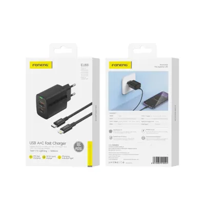 FONENG PD USB-C QC3 STENSKI POLNILEC ZA IPHONE IN IPAD, HITRO POLNJENJE 2