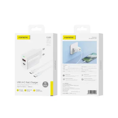 FONENG EU66 PD 20W POLNILEC ZA IPHONE 11 12 13 14 USB-C S KABLOM