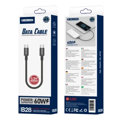 JELLICO B28 USB-C - USB-C PD 60W 0,3M ČRN KABEL