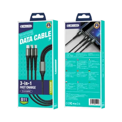 JELLICO 3-V-1 KABEL 3.1A 1.2M ZA ANDROID TELEFONE IPHONE Z DRŽALOM