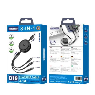 JELLICO 3-V-1 KABEL 1,2 M ZA PAMETNE TELEFONE LIGHTNING MICRO USB USB-C ZA POLNJENJE