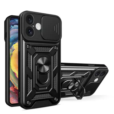 HURTEL HYBRID ARMOR CAMSHIELD OVITEK ZA IPHONE 16 Z ZAŠČITNIM STOJALOM ZA KAMERO