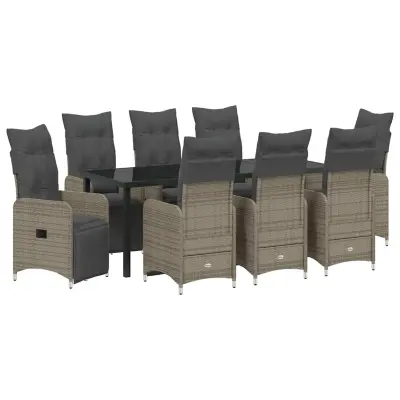 vidaXL Komplet za jedilnico v vrtu 9 pcs Siva poli ratan