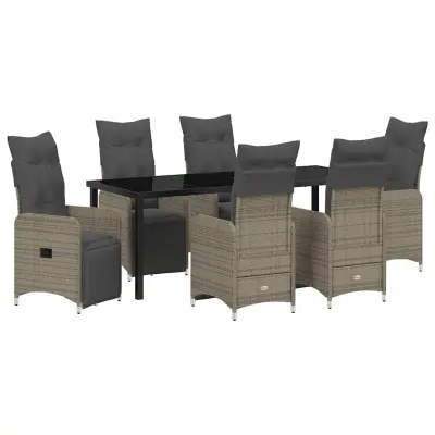 vidaXL Komplet za jedilnico v vrtu 7 pcs Siva poli ratan